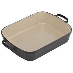 Le Creuset Kenmerkende geëmailleerde gietijzeren rechthoekige braadschaal, 33 cm, 4,9 liter, satijnzwart, 201843300