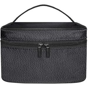 Zwarte lederen print make-up organizer tas, reismake-up tas organizer case draagbare cosmetische tas voor vrouwen en meisjes toiletartikelen, Meerkleurig, 22.5x15x13.8cm/8.9x5.9x5.4in