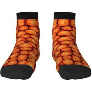 Veelzijdige sportsokken met basketbalprint, oranje print, casual en sportkleding, geweldige pasvorm voor voetmaten 36-45, Basketbal Oranje, Eén Maat