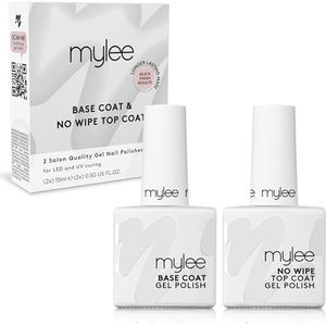 Mylee Gel-Nagellak No-Wipe Top & Base Coat 2x10ml - UV LED Nail Art Manicure Pedicure voor Salon en Thuisgebruik, houdt tot 3 Weken, Eenvoudig aan te Brengen, Duurzaam en Veilig