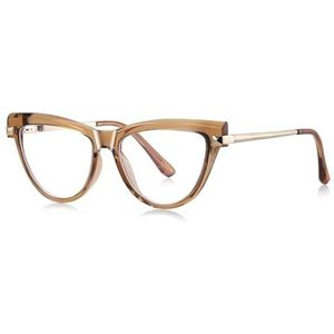 Vrouwelijke kat oog bril blauw licht metaal TR90 bril montuur voor vrouwen mode decoratie, Bruin Goud Frame