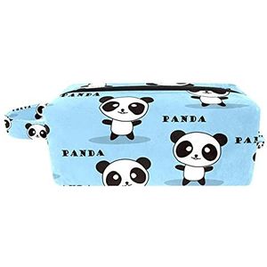 Leuke Happy Panda Eet Bamboe Blauwe Achtergrond Draagbare Cosmetische Tas voor Vrouwen Meisjes, Zachte Spons Toilettas Reistas met Handvat en Rits, Draagbare Vierkante Make-up Case, MultiColor 08, 8.2x3.1x3.5 in/21x8x9 cm,