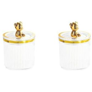 Make-up wattenstaafje bal pad houder met deksel voor badkamer aanrecht desktop groen 9 x 13,5 cm, 2 Set (transparant 9 x 13,5 cm), 9 x 13.5cm, als beschrijving