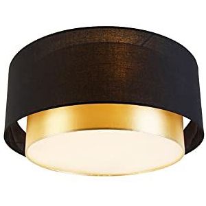 QAZQA - Moderne plafonnière zwart met goud 50 cm 3-lichts - Drum Duo | Woonkamer | Slaapkamer | Keuken - Stof Cilinder - E14 Geschikt voor LED - Max. 3 x 40 Watt
