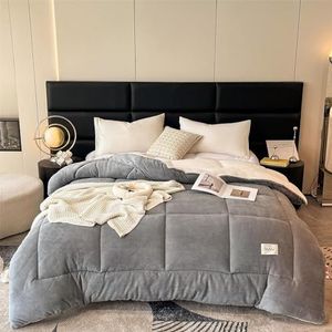 Comforter, Thicken Lamb Cashmere Winter Double Bed fluffy blanket, Reversible Thermal Wooly Blankets, Thick Warm Cashmere Blanket Bedding, Winter Quilt Dekbed (220x240 cm (3 kg),Grijs)