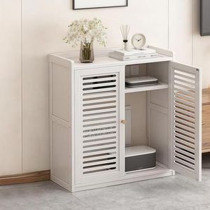 RVUEM Bamboo WiFi Router Storage Cabinet with Adjustable Shelves, WiFi Router Hidden Box Floor Freestanding Cabinets Organizer with 2 Doors, for Bedroom Living Room,Wit,59 * 25 * 97cm