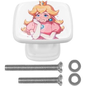 JYPLUSH voor Princess Peach vierkante ladetrekkers met schroeven (4 stuks) ABS-glazen kastknoppen 1,3 x 1,0 in/3,3 x 2,5 cm - Stijlvolle en functionele handgrepen voor kasten en laden
