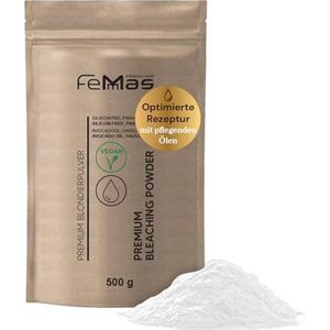FemMas Hoogwaardig bleekpoeder, 500 g, veganistisch, stofvrij en extra sterk met voedende oliën, zachte blonding tot 9 tinten, dierproefvrij