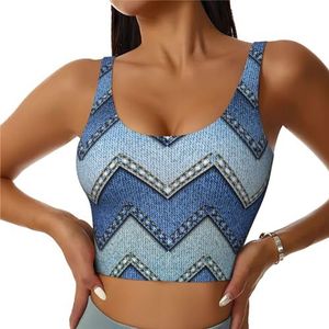 Gradiënt Blauw Denim Print Casual Wear Vrouwen Sport Vest Yoga Vest Workout Vest Voor Vrouwen Lichtgewicht Trendy, Zwart, S