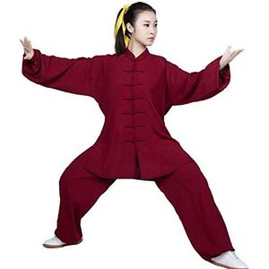 qyy Tai Chi Uniform Kleding, Vechtsporten Sets met Ingebouwde Pocket Chinese Traditionele Mannen Vrouwen Kleding Shaolin Kung Fu Wing Chun Taekwondo Katoen Training KledingDonker rood-XXXL