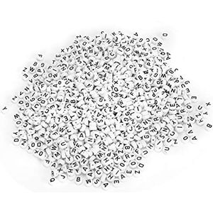 1000 stks acryl alfabet kralen ronde platte witte kralen met zwarte letters A-Z letter kralen voor DIY sieraden maken ambachtelijke kettingen armbanden