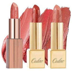 Oulac Nude Metallic Glans-lippenstiftset, matte metallic afwerking, sterk gepigmenteerd en hydraterende formule, glad en korrelvrij, veganistisch, 2 stuks