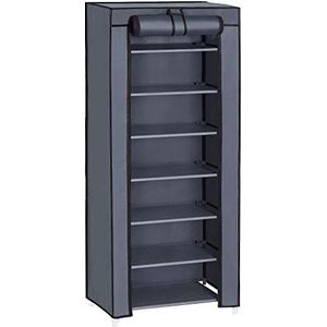 SONGMICS Schoenenrek van stof met 7 niveaus, opbergkast 28 x 46 x 126 cm, met beschermhoes, sportschoenen, hoge hakken, pantoffels, metalen frame, grijs RXJ024G02