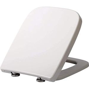 Toilet seat, Vierkant Wit Soft Close Quick Release Bovenbevestiging Gemakkelijk schoon te maken Toiletbrilhoes Antibacterieel Ureum-Formaldehyde Verstelbare roestvrijstalen scharnieren (Color : White