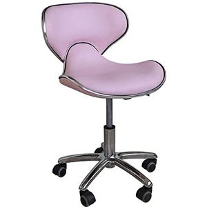 Rolbank, verstelbare spa-bank, draaibare salonbank Hydraulisch verstelbare hoogte salonkruk 360 graden draaibaar 5 wielen PU-leer veelkleurig(Pink)