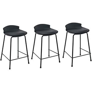 ShuuL Set van 3 barkrukken van kunstleer barstoelen, barkruk op toonhoogte met lage rug en metalen poten, massief metalen voetensteun, keukeneilandkruk voor bar, woonkamer, keuken