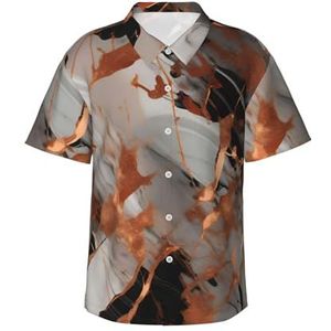 Marmeren Textuur Koper Splatter Print Leuke Hawaiiaanse Shirt Voor Mannen Casual Korte Mouw Button Down Shirts Zomer Vakanties, Zwart, S