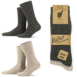 GoWith Alpaca wollen sokken voor dames en heren, 2 paar, thermische sokken voor wandelen en kamperen, fijn gebreid, dikke merinowol, laarssokken, warm, beige, bruin, grijs, donkergrijs, maat 36-8,