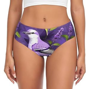 Yyoretp Vogel in paars lavendel bloemen bloemen print vrouwen Beyondsoft Stretch Adem Ondergoed Slips Ondergoed, Flex Comfort Slipje., Zwart, S