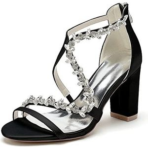 GHSIRUEU Witte Bruiloft Sandalen Voor Bruid Blok Chunky Hakken Formele Avond Party Dress Schoenen Pompen,zwart,36 EU