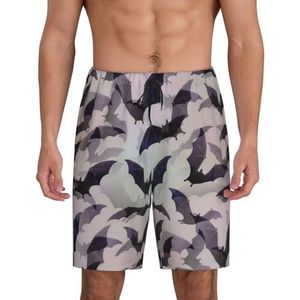 Heren Halloween vleermuizen grijze print lounge shorts pyjama bodems nachtkleding shorts kerst shorts losse sportbroek, Zwart, M