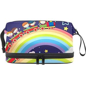 Grote capaciteit reizen cosmetische tas, Een trein over de regenboog nemen, make-up tas, waterdichte make-up tas organisator, Meerkleurig, 27x15x14 cm/10.6x5.9x5.5 in