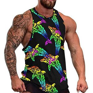 Regenboog Dolphin Tanktop voor heren, mouwloos T-shirt, pullover, gymshirt, workout, zomer T-shirt