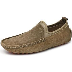 Loafers for heren Suede Vamp Schort Teen Rijstijl Loafer Antislip Flexibel Lichtgewicht Party Slip On (Color : Khaki, Size : 45 EU)