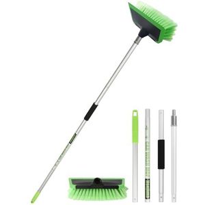 Jisejima Autowasborstel met lange steel, 2-in-1 multifunctionele zachte haren, autoreinigingsborstel met rakel voor auto, vrachtwagen, camper, boot, dek, huis, gevelbeplating, zonnepaneel, Sweep Snow