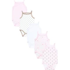 TupTam Baby Meisjes Rompertje Zomer met Spaghetti Bandjes 5 Pack, Vos Roze Strepen Sterren Wit Beige, 104