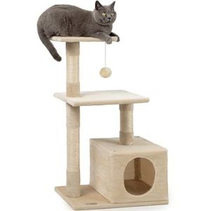 lionto krabpaal voor katten met hol en pluche bal incl. belletje, hoogte 85 cm, kattenboom met pluche, comfortabele ligplaats, voor kleine & grote katten, beige