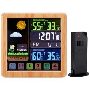 Weerstation Intelligent draadloos USB-opladen Weersverwachting met vier niveaus Vertraagd alarm for thuis-/binnen-/buitenthermometer(Wood color)