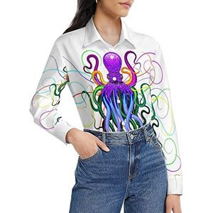 Elegant Gekleurde Elegante Octopus Dames Shirt Lange Mouw Button Down Blouse Casual Werk Shirts Tops XL