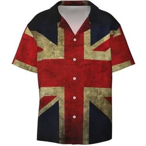 OdDdot Britse Vlag Print Mannen Button Down Shirt Korte Mouw Casual Shirt Voor Mannen Zomer Business Casual Jurk Shirt, Zwart, M