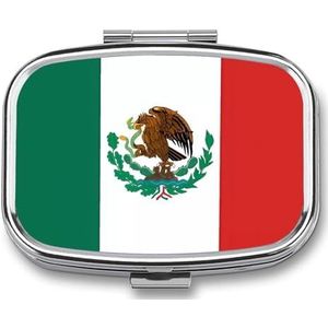 Vlag van Mexico Pillendoos Pil Case Leuke Pil Organizer Pil Houder Geneeskunde Pil Organizer Pil Container Dagelijkse Pil Organizer Kleine Pillendoos Pil Case voor Portemonnee Pocket