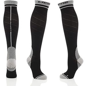 Licorne compressiekousen, trombose-steunkousen voor dames en heren, 1,2 of 3 paar compressiekousen voor het sporten, vliegen, hardlopen, reizen, wandelen, fietsen, verbetering van de doorbloeding, zwart-grijs (1 paar), 39-42 EU