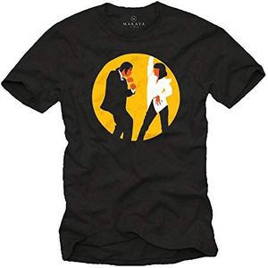MAKAYA Vintage Cult T-Shirt Heren - Pulp Mia & Vincent Dansen - Korte Mouwen Ronde Hals Zwart Maat XXXXXL