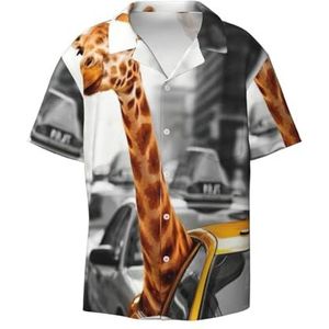 OdDdot Giraffe in New York Print Heren Overhemden Atletische Slim Fit Korte Mouw Casual Business Button Down Shirt, Zwart, M