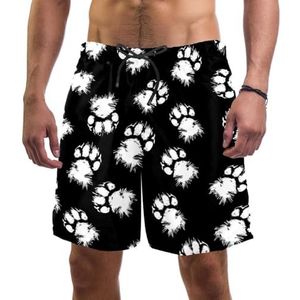 PAFEFO Zwart Wit Paw Print Heren Board Shorts, Sneldrogend Strand Zwemmen Sport Suits met Zakken, Zwart Wit Paw Print, S