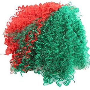 korte pruik, synthetisch haar golvend haar pruiken rood groen cosplay pruik met haarnetje voor halloween party