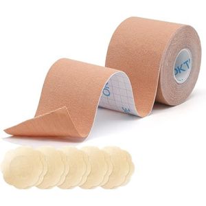 OK TAPE Plakband Borb Tapes BH-tape voor kleding, band met 5 paar tepelafdekkingen, set onzichtbare tape voor kleding, beige-5 cm, S-7XL / 7G