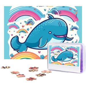 300-delige puzzel voor volwassenen gepersonaliseerde foto puzzel cartoon walvis en regenboog aangepaste houten puzzel voor familie, verjaardag, bruiloft, spel nachten geschenken, 38 x 25,9 cm