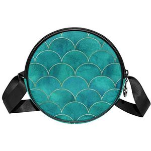 Ronde Crossbody Tas Messenger Bag Purse voor Vrouwen Visschaal Wavemermaid Turquoise, Meerkleurig, 6.7x6.7x2.3 in, Sling Rugzakken