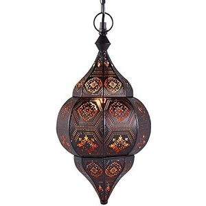 Marrakesch Orient & Mediterran Interior Oosterse lamp, zwart, Layan, hanglamp, 40 cm hoog, met E14 lampfitting, Marokkaans ontwerp, hanglamp uit Marokko, oriëntaalse lampen voor woonkamer, keuken of