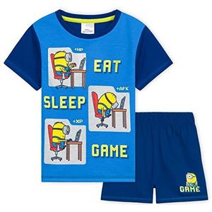 MINIONS Jongens Pyjama Zomer Nachtkleding Jongens Korte Pyjama Set Lounge Wear Grappige Tieners en Kinderen PJ's 2-14 Jaar Zachte Ademende Slaapkleding Officiële Merchandise (Blauw, 9-10 Jaar)
