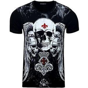 Heren T-shirt met ronde hals en motief korte mouwen slim fit design fashion top print shirt, 2308, zwart, L