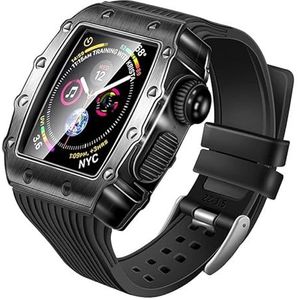 OFWAX Voor Apple Watch 9 8 7 6 5 4 SE 3 2 Serie 44mm 45mm Horloge Upgrade Vervangen Sport Strap Polsband, Gehard Film Metalen Horloge Case Siliconen Geïntegreerde Strap Set, 40MM, agaat