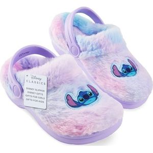 Disney Stitch clogs voor meisjes, tieners, instappers van imitatiebont, antislip zool, gezellige pluizige schoenen voor meisjes, Paars, 4 Big Kid