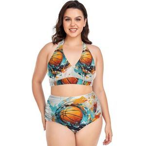 Abstracte Sport Basketbal Vrouwen Bikini Sets Plus Size Badpak Twee Stukken Hoge Taille Strandkleding Meisjes Badpakken, Pop Fashon, XXL