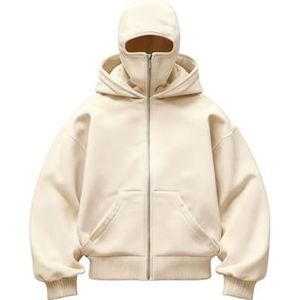 Hoodie met rits en ingebouwde bivakmuts, modieuze hoodie met dubbele laag, hiphopjas en Y2K-sweatshirt for heren(Khaki,3XL)